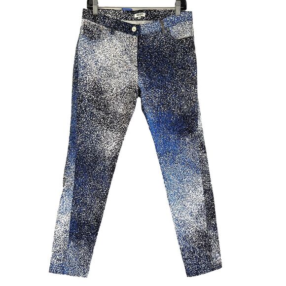 Kenzo Paris Women Blue/Black/White Splatter Paint Denim Slim Jeans Pants Sz 40/M